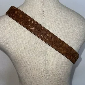 Justin x Brighton Tooled Leather Belt w/ Silver Crystal Embellished Belt Buckle Justin Boots | Accessories | Justin X Brighton Tooled  main image 2